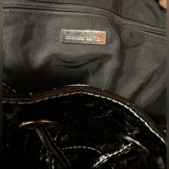 Charles David Large Black Patent Leather Top Handle Satchel Handbag - Picture 8 of 16